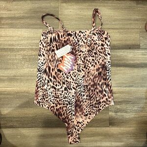 Yitty Smoothed Reality Square Neck Bodysuit Bare Mauve Yitty Kitty Leopard Sz 2X